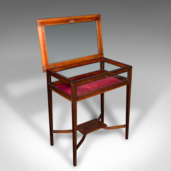 Antique Bijouterie Table, English, Walnut, Display Cabinet on Stand, Edwardian