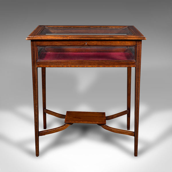Antique Bijouterie Table, English, Walnut, Display Cabinet on Stand, Edwardian