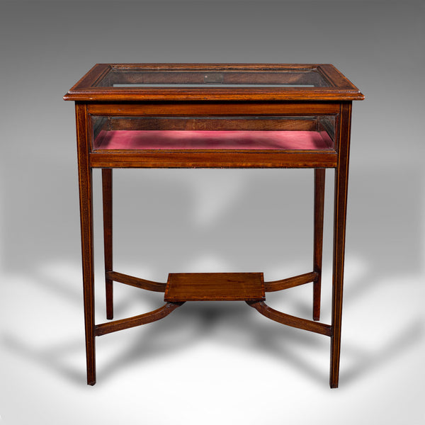 Antique Bijouterie Table, English, Walnut, Display Cabinet on Stand, Edwardian