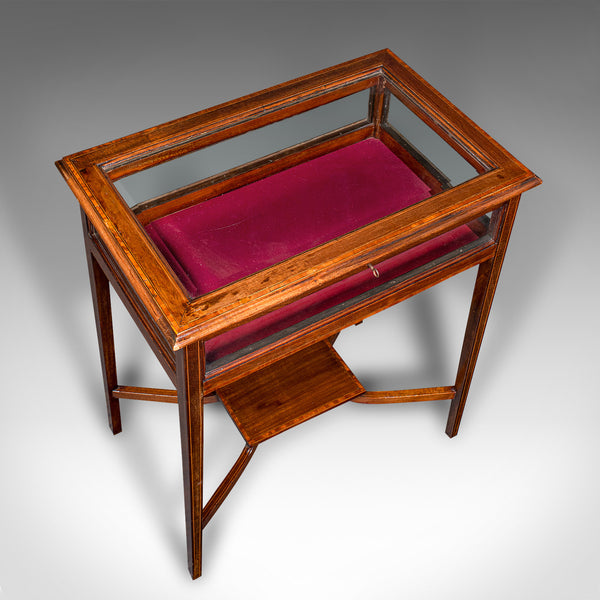 Antique Bijouterie Table, English, Walnut, Display Cabinet on Stand, Edwardian