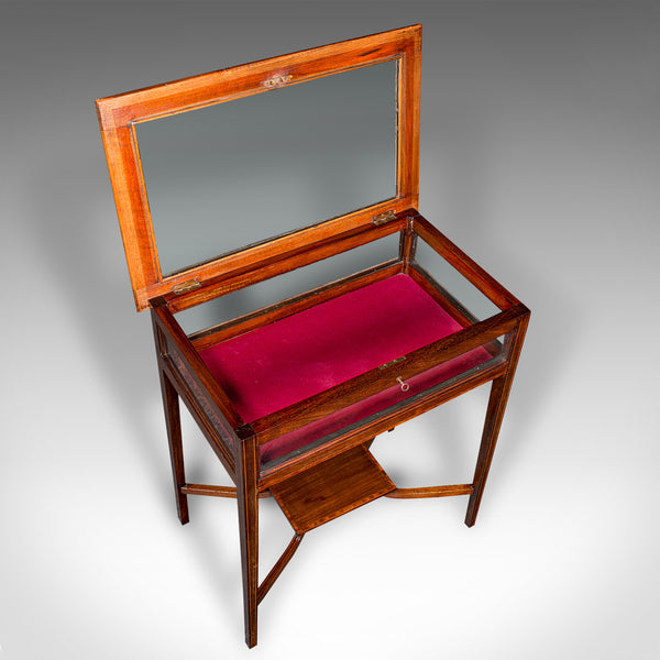 Antique Bijouterie Table, English, Walnut, Display Cabinet on Stand, Edwardian