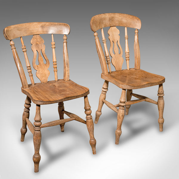 Set Of 4 Antique Dining Chairs, English Elm, Beech, Kitchen, Reception Hall Seat