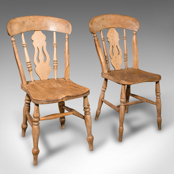 Set Of 4 Antique Dining Chairs, English Elm, Beech, Kitchen, Reception Hall Seat
