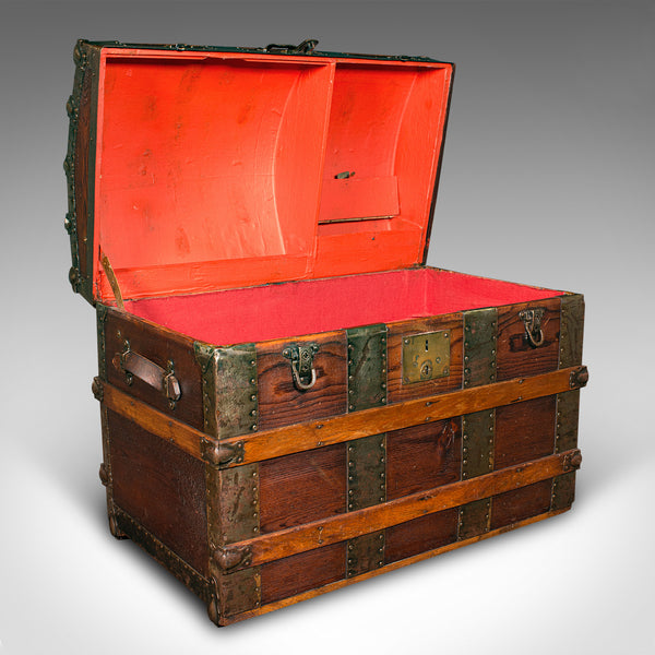 Antique Dome Topped Chest, English, Pine, Shipping Trunk, Victorian, Circa 1870