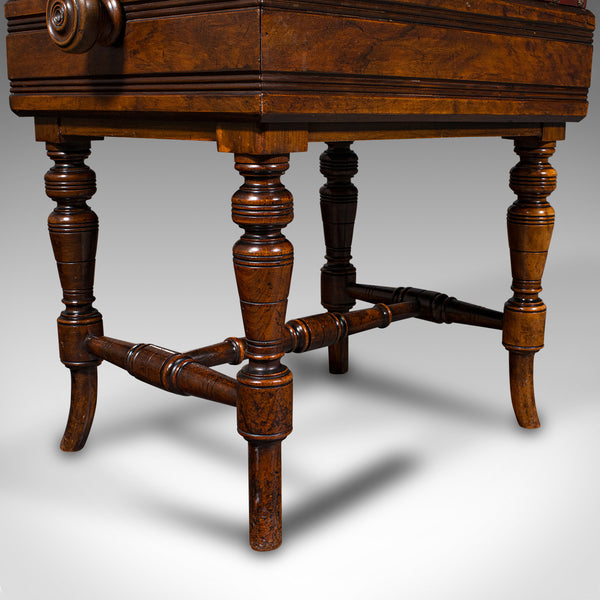 Antique Piano Stool, English, Walnut, Adjustable Music Riser, Brooks, Victorian