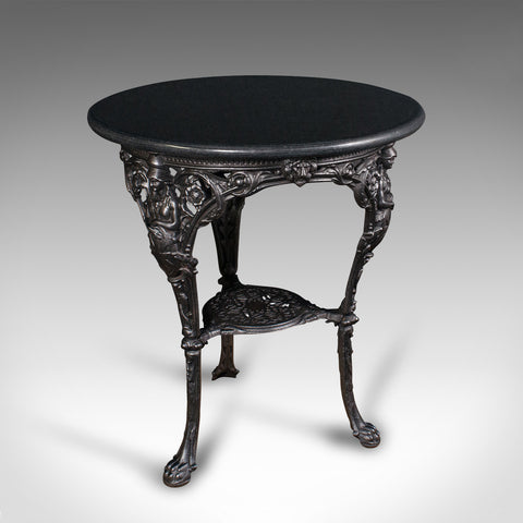 Antique Britannia Table, English, Cast Iron, Marble, Wine, Side, Victorian, 1850