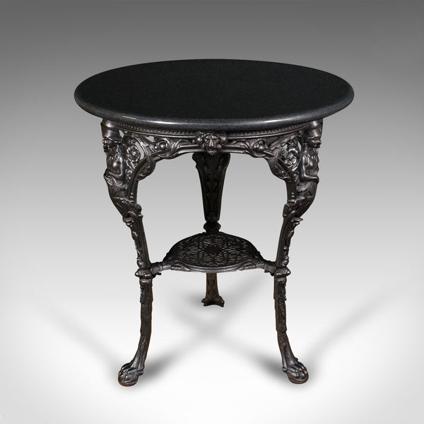 Antique Britannia Table, English, Cast Iron, Marble, Wine, Side, Victorian, 1850