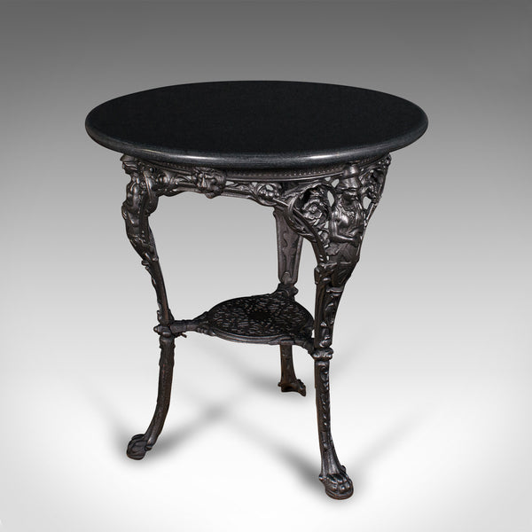 Antique Britannia Table, English, Cast Iron, Marble, Wine, Side, Victorian, 1850