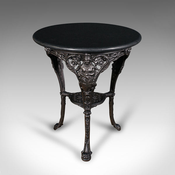 Antique Britannia Table, English, Cast Iron, Marble, Wine, Side, Victorian, 1850