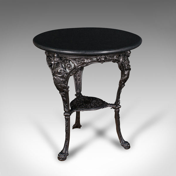 Antique Britannia Table, English, Cast Iron, Marble, Wine, Side, Victorian, 1850