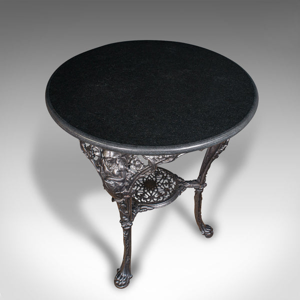 Antique Britannia Table, English, Cast Iron, Marble, Wine, Side, Victorian, 1850