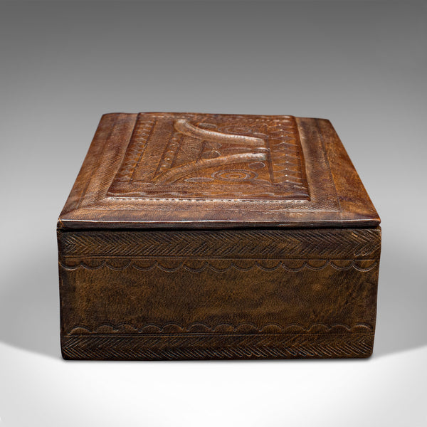 Vintage Tuareg Hand Tooled Box, African, Leather, Decorative Case, Mid Century