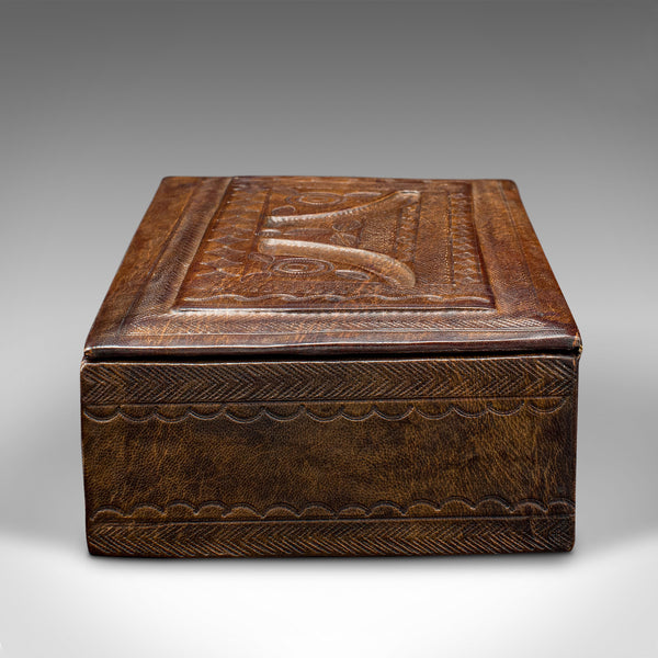 Vintage Tuareg Hand Tooled Box, African, Leather, Decorative Case, Mid Century