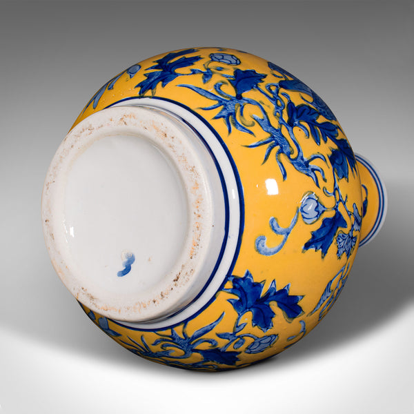 Vintage Stem Vase, Chinese, Ceramic, Famille Jaune, Flower Pot, Art Deco, C.1950