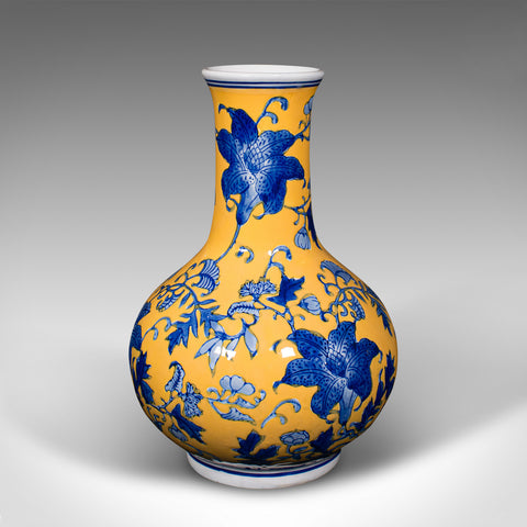 Vintage Stem Vase, Chinese, Ceramic, Famille Jaune, Flower Pot, Art Deco, C.1950