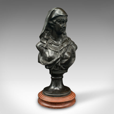 Antique Portrait Bust, French, Decor, Female Bronze Statue, Victorian, C.1900