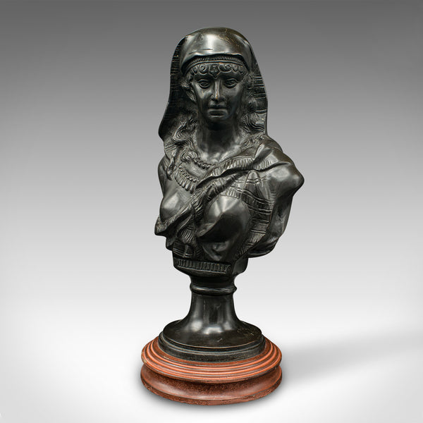 Antique Portrait Bust, French, Decor, Female Bronze Statue, Victorian, C.1900