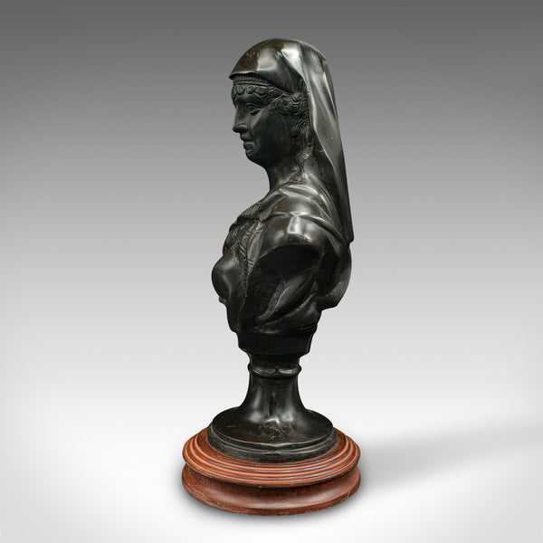 Antique Portrait Bust, French, Decor, Female Bronze Statue, Victorian, C.1900