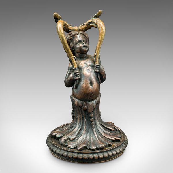 Pair Of Antique Decorative Cherubs, English, Bronze, Doorstops, Victorian, 1900