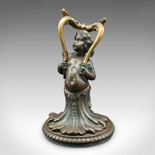 Pair Of Antique Decorative Cherubs, English, Bronze, Doorstops, Victorian, 1900