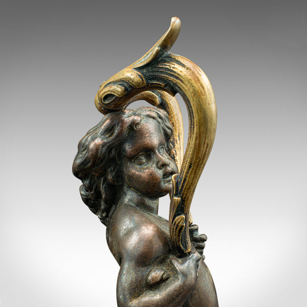 Pair Of Antique Decorative Cherubs, English, Bronze, Doorstops, Victorian, 1900