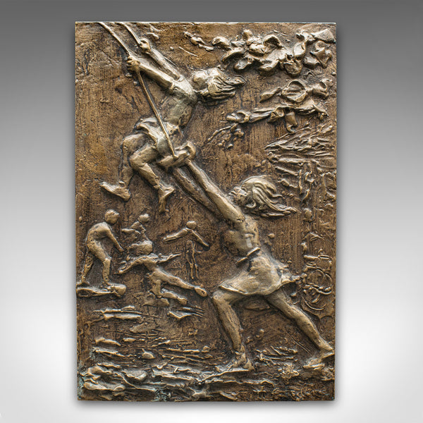 Vintage Decorative Relief Plaque, English, Bronze Plate, Mid Century, Circa 1950