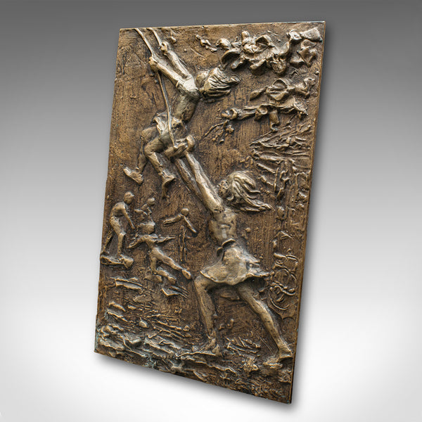 Vintage Decorative Relief Plaque, English, Bronze Plate, Mid Century, Circa 1950