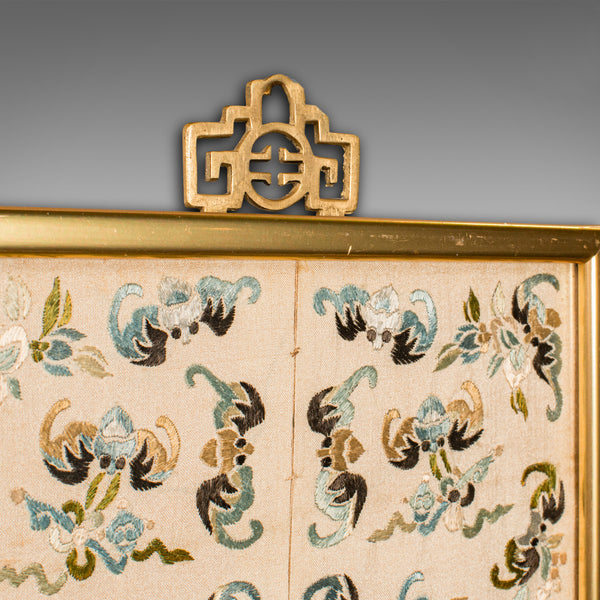 Antique Decorative Panel, Chinese, Framed, Silk Cotton, Embroidered, Victorian
