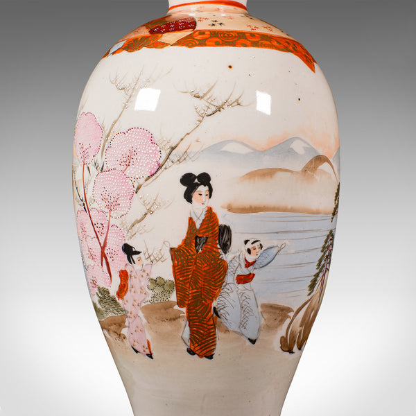 Vintage Kutani Vase, Japanese, Ceramic, Baluster Flower Urn, Art Deco, C.1930