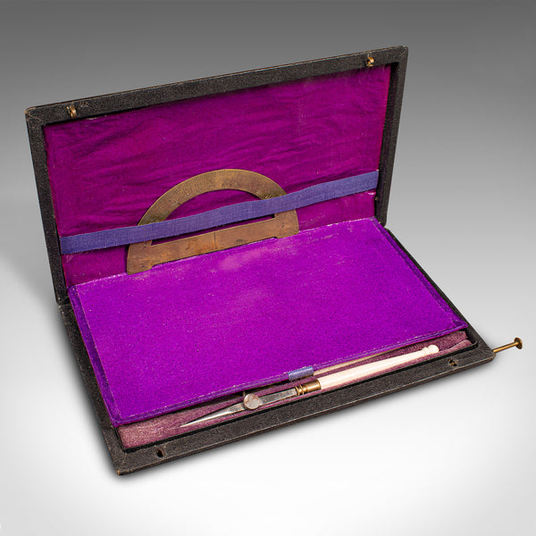 Vintage Scholar's Drawing Set, French, Brass, Draughtsman's Tools, Circa 1960