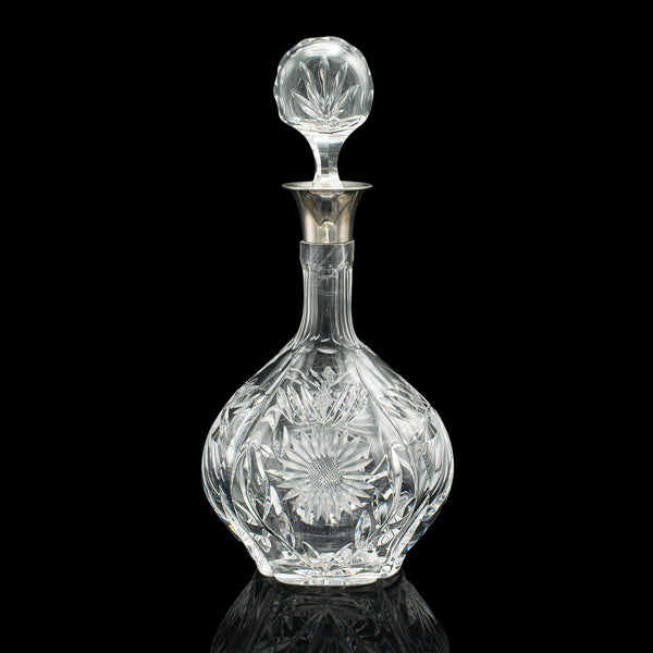 Vintage Spirit Decanter, English, Glass, Sterling Silver Collar, Hallmarked 1933