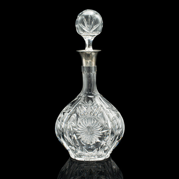Vintage Spirit Decanter, English, Glass, Sterling Silver Collar, Hallmarked 1933
