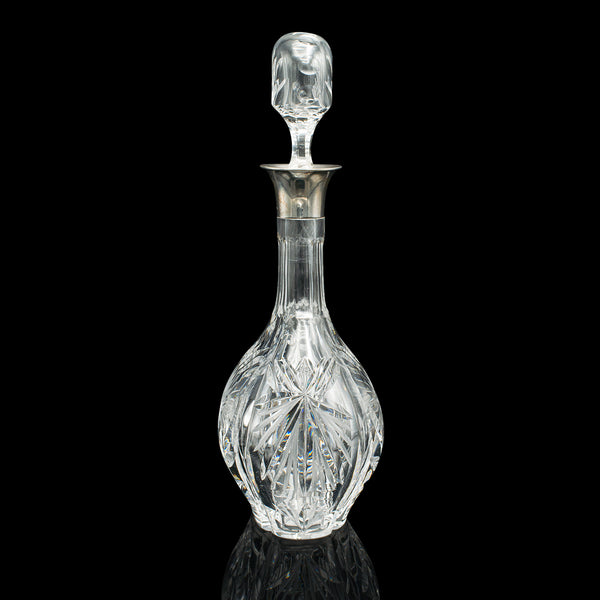 Vintage Spirit Decanter, English, Glass, Sterling Silver Collar, Hallmarked 1933