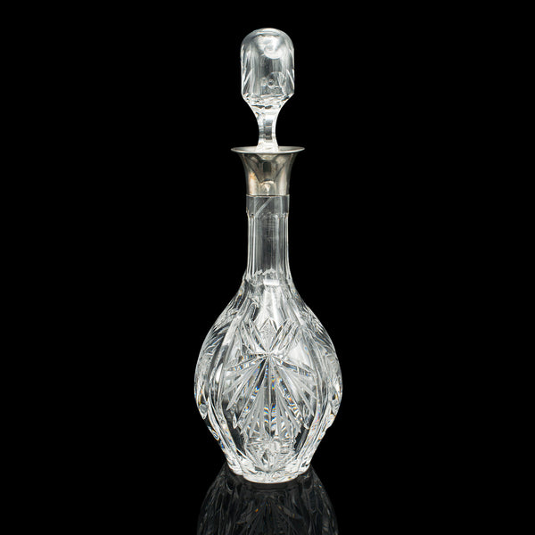 Vintage Spirit Decanter, English, Glass, Sterling Silver Collar, Hallmarked 1933