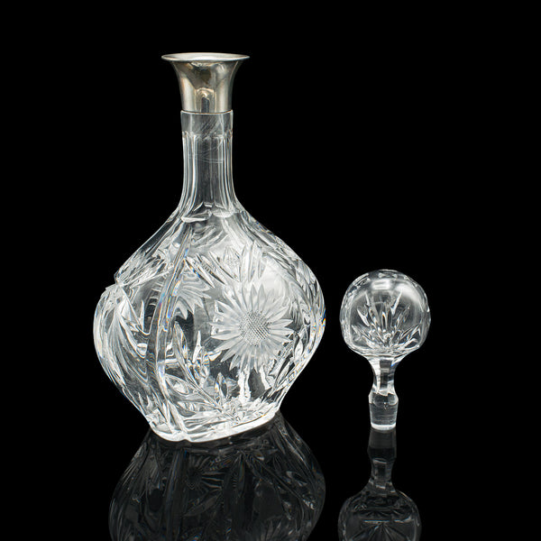 Vintage Spirit Decanter, English, Glass, Sterling Silver Collar, Hallmarked 1933