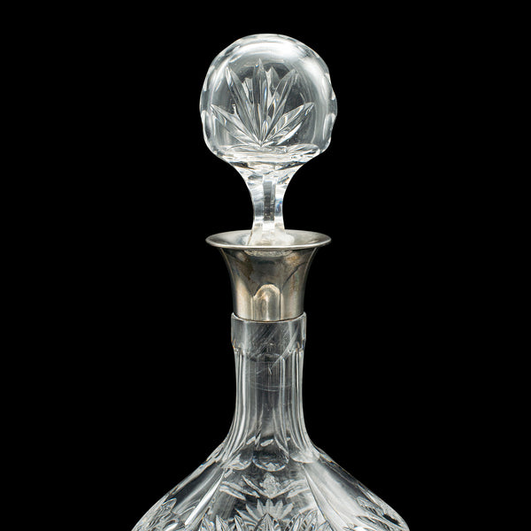 Vintage Spirit Decanter, English, Glass, Sterling Silver Collar, Hallmarked 1933