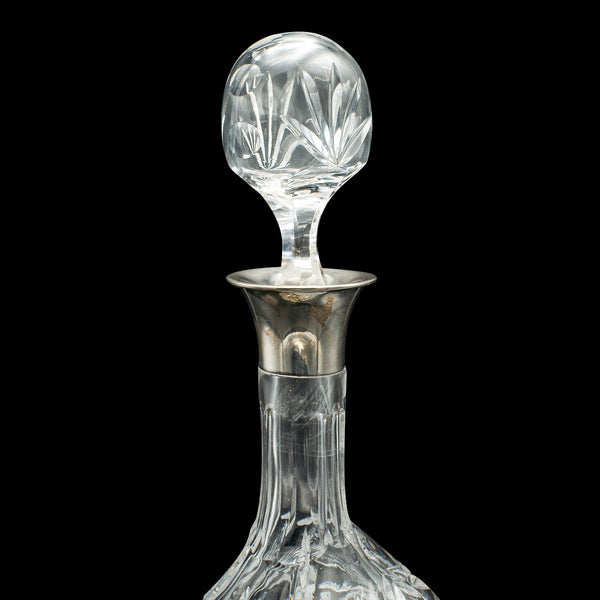 Vintage Spirit Decanter, English, Glass, Sterling Silver Collar, Hallmarked 1933