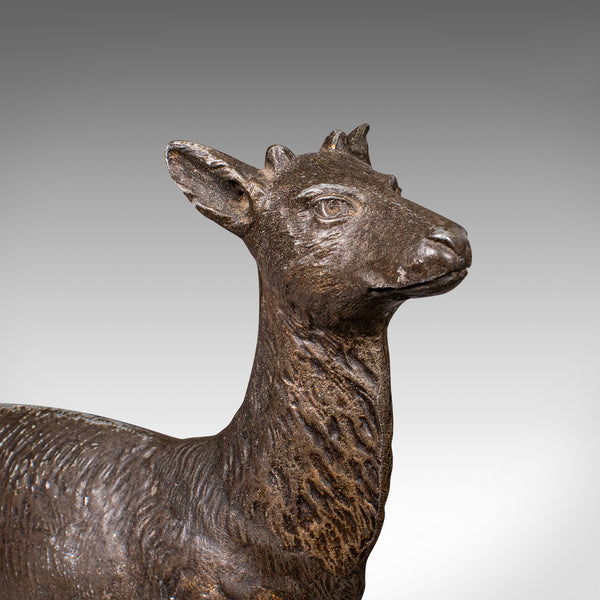 Pair Of Antique Doe Bookends, English, Spelter Bronze Deer, Book Rest, Edwardian