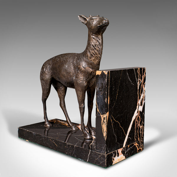Pair Of Antique Doe Bookends, English, Spelter Bronze Deer, Book Rest, Edwardian