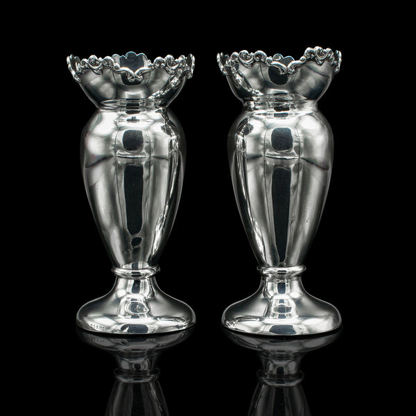 Pair Of Antique Duck Egg Cups, English, Silver, Vase, Edwardian, Hallmarked 1904