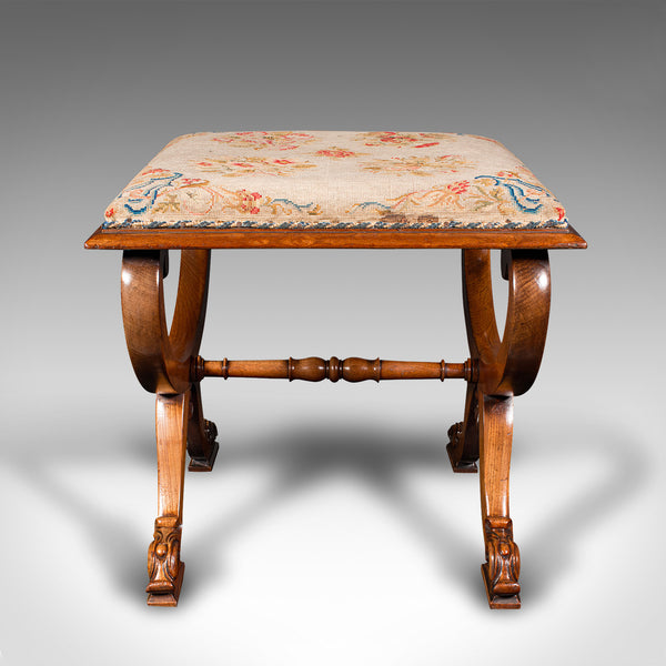 Antique X Frame Stool, English, Walnut, Needlepoint, Footstool, Regency, C.1820