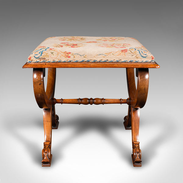 Antique X Frame Stool, English, Walnut, Needlepoint, Footstool, Regency, C.1820