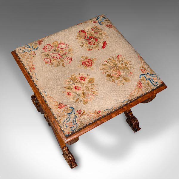 Antique X Frame Stool, English, Walnut, Needlepoint, Footstool, Regency, C.1820