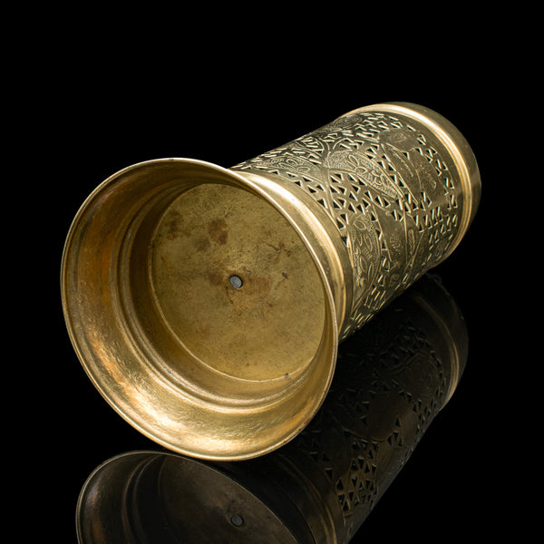 Vintage Candlelight Dome Lamp, Indian, Pierced Brass, Candle Holder, Circa 1930