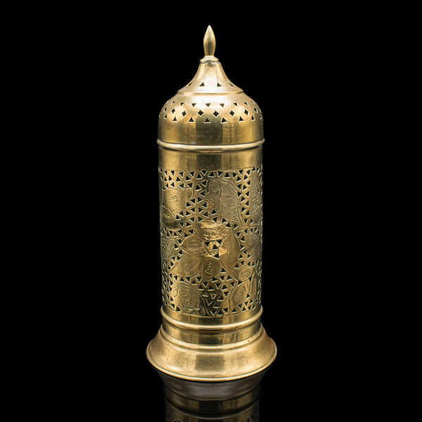 Vintage Candlelight Dome Lamp, Indian, Pierced Brass, Candle Holder, Circa 1930