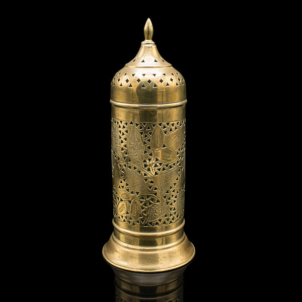 Vintage Candlelight Dome Lamp, Indian, Pierced Brass, Candle Holder, Circa 1930