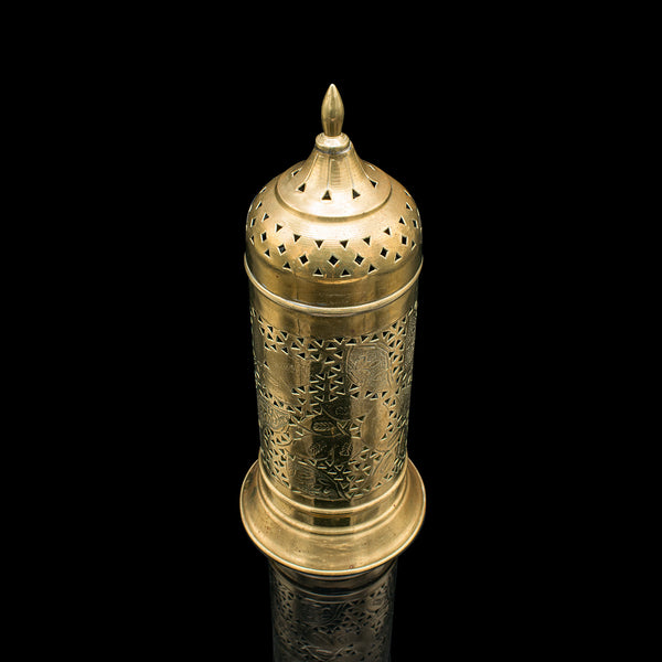 Vintage Candlelight Dome Lamp, Indian, Pierced Brass, Candle Holder, Circa 1930