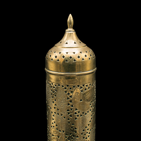 Vintage Candlelight Dome Lamp, Indian, Pierced Brass, Candle Holder, Circa 1930