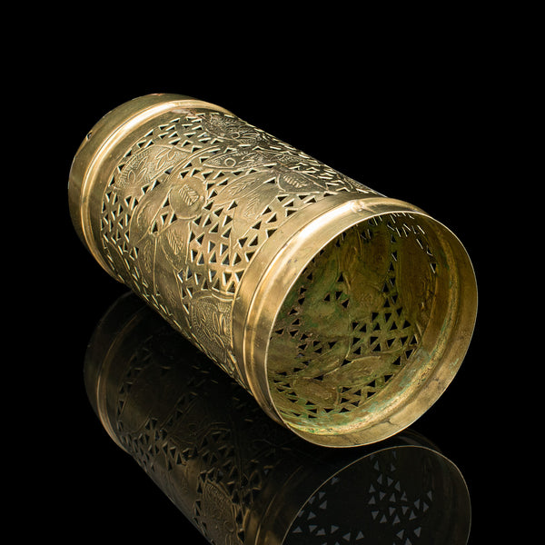 Vintage Candlelight Dome Lamp, Indian, Pierced Brass, Candle Holder, Circa 1930