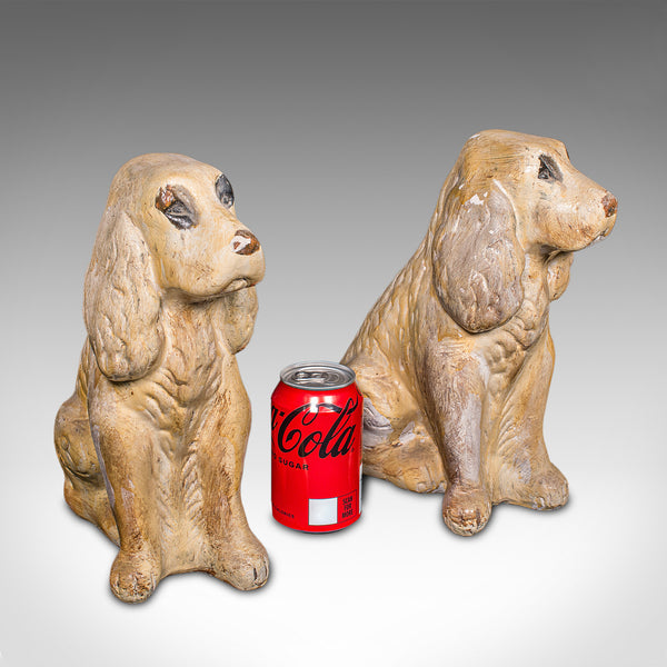 Pair Of Antique Cocker Spaniel Figures, English, Plaster, Doorstops, Edwardian